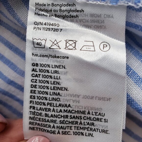 H&M 100% Linen Button Down Long Sleeve Shirt Periwinkle Blue and White Size XS - Picture 14 of 16